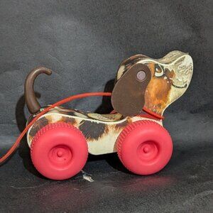 Fisher-Price Pull-Along Puppy Dog Toy With Red Wheels & Tail 2014 retro style